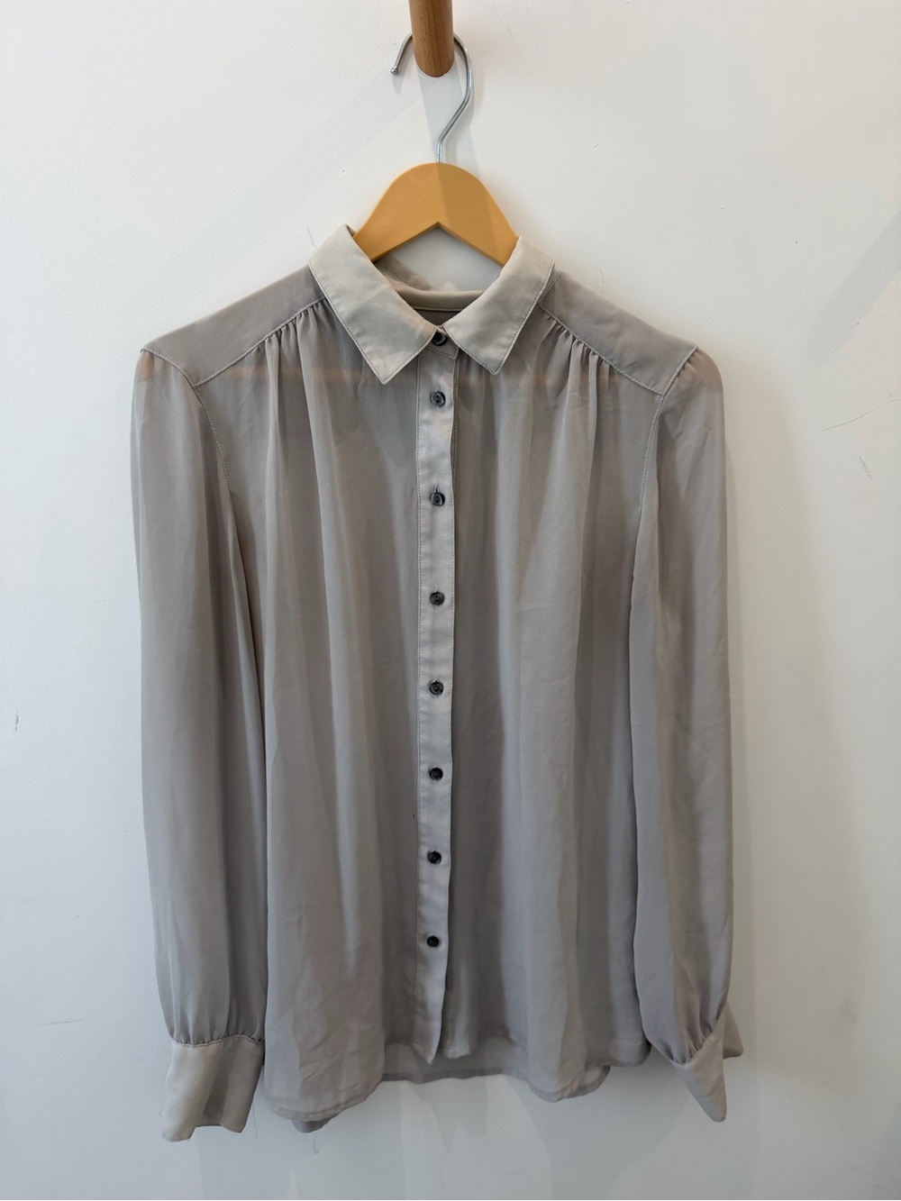 Vintage GAP Light Gray Sheer Button-Down Blouse